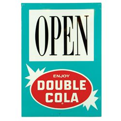 Soda fountain open sign, Enjoy Double Cola, metal, Exc cond, 28"H x 20"W.