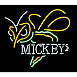 Breweriana neon sign, yellow jacket w/"Mickeys," NOS cond, 22"H x 25"W.