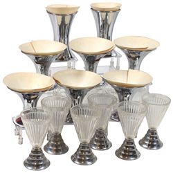 Soda fountain dishes (14), 6 Vortex No. 8769 chrome dishes, 2 Vortex No. 8723 chrome dishes & 6 unmk