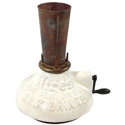 Hires malted milk mixer, porcelain over cast iron, mfgd by The Wilton Mfg Co.-Wrightsville, PA, porc