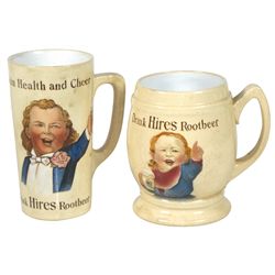 Hires "Ugly Boy" Root Beer mugs (2), ceramic Villeroy & Boch, Made in Germany, tall mug shows some f