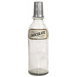 Soda fountain syrup bottle, Chocolate, label under glass, aluminum pour cap, Exc cond, 12"H.
