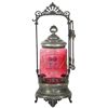 Image 1 : Victorian pickle castor, cranberry glass insert w/enameled floral & dot décor, Forbes Silver Co. sil