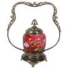 Image 1 : Victorian pickle castor, cranberry thumbprint glass insert w/enameled floral décor, unmarked holder 