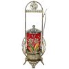 Image 1 : Victorian pickle castor, cranberry thumbprint glass insert w/enameled floral décor, chip at top of j