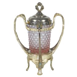 Victorian pickle castor, Fenton hobnail insert in Reed & Barton silver-plated holder, pattern No. 13