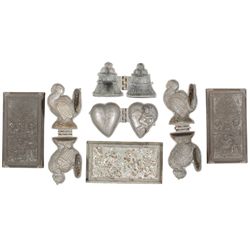 Ice cream & candy molds (7), cupid in heart, marriage bell, 2 turkeys, 2 Victorian children by Chris