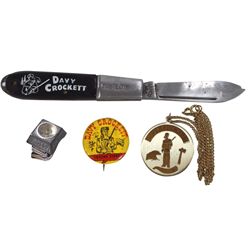 Davy Crockett premiums (4), Walt Disney compass ring, c.1950's from Peter Pan Peanut Butter, Barlow 