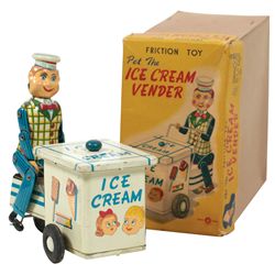 Toy Ice Cream Vendor Truck w/orig box, litho on tin friction, mfgd by K Toys-Japan, NM cond, 5.5"H x
