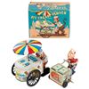 Image 1 : Toy ice cream vendors (2), Yonezawa tin wind-up monkey ice cream vendor, toy & box in NM/Mint cond, 
