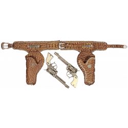 Toy cap guns & holsters, Gene Autry set w/Leslie Henry 44 pistols (lgst size), guns have revolving b