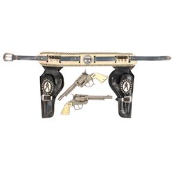 Toy cap guns & holsters, Gene Autry set w/Leslie Henry 44 pistols (lgst size), revolving barrels, si