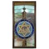 Image 1 : Fraternal, Masonic stained glass window, hand-painted "all seeing eye" in 6-pt star center medallion