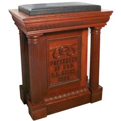 Fraternal, Odd Fellows podium, hardwood w/cherry finish, orig to the Newton, IA Odd Fellows Lodge, r