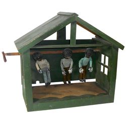 Black Americana Folk Art minstrel show w/3 Black dancers, hand-crafted in wood, metal & plaster w/gl