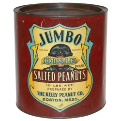 Black Americana tin, Jumbo Salted Peanuts, 10# litho on metal w/great Black Americana graphics, from