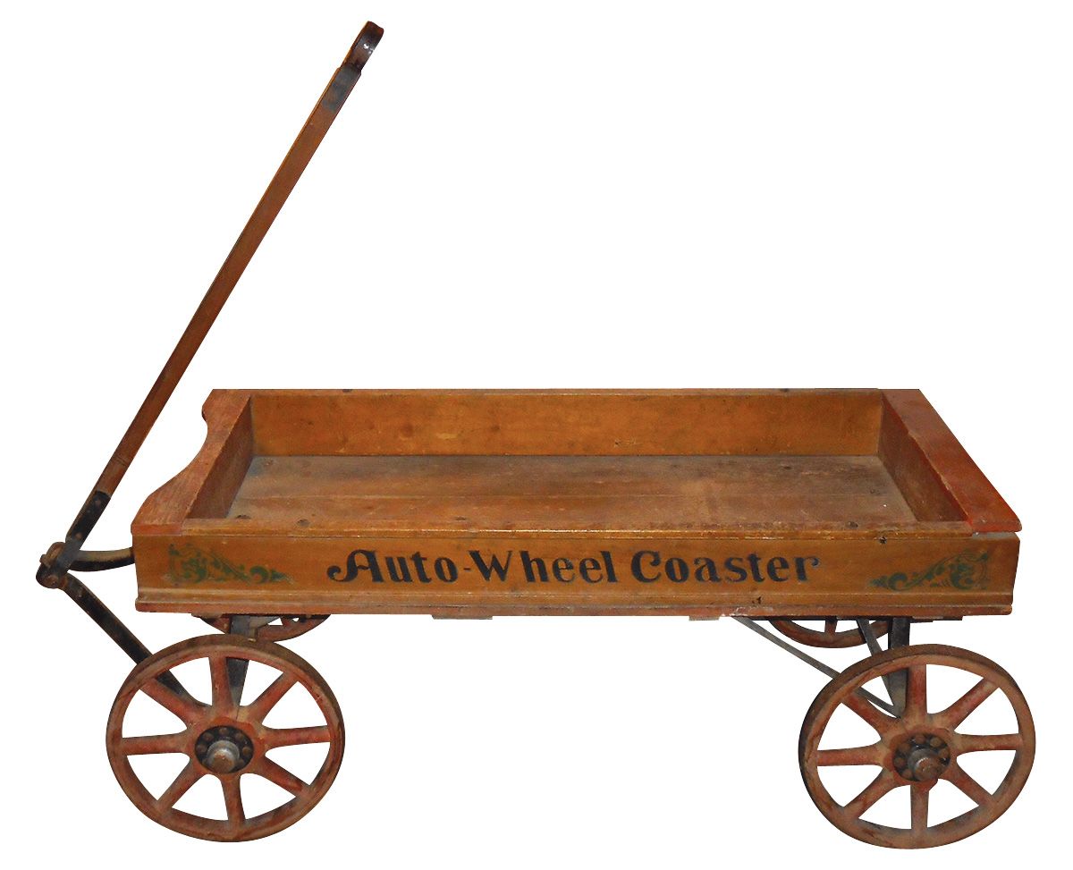Child's "AutoWheel" coaster wagon, all wood w/wood spoke wheels, "Auto