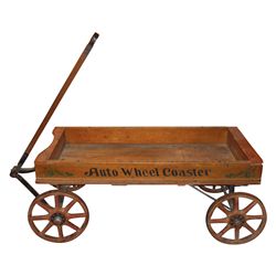 Child's "Auto-Wheel" coaster wagon, all wood w/wood spoke wheels, "Auto Wheel" on sides, Exc cond w/