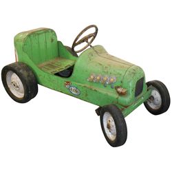 Child's pedal car, Esso Racer #5, formed steel body w/orig green paint, Good restorable cond, 21"H x