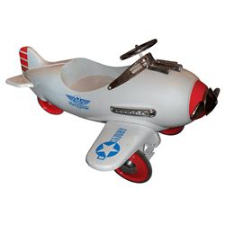 Child's pedal airplane, steel w/orig paint & rubber wheels, Exc cond, 26"H x 36"W x 48"L.