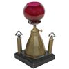 Image 1 : Cigar lighter, Bradley & Hubbard, cast metal base w/brass font, double wick holders & ruby glass sha