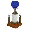 Image 1 : Cigar lighter, painted metal base w/milk glass font, cobalt blue glass shade, c.1900, VG/Exc cond, 1