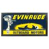 Image 1 : Advertising sign, Evinrude Outboard Motors, embossed metal in wood frame, VG cond, 22"H x 42"W.