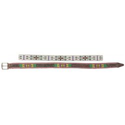 Native American beadwork (2), rivet & beadwork belt, hide, cloth & sinew, small beadwork runner, clo