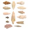 Image 1 : Native American points or blades, knife & drill (14), various colored stone specimens from Iowa, Cen