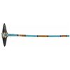 Image 1 : Native American war club w/horn head wrapped w/buckskin & sinew-sewn beadwork in white, cobalt blue 