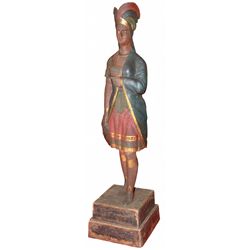 Cigar Store Indian Princess holding tobacco leaf, an 1800's carved wood figure on stepped base, attr