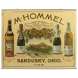 Breweriana sign, M. Hommel Champagne-Sandusky, Ohio, colorful litho on paper w/great graphics by Wit