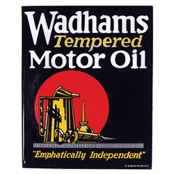 Petroliana sign, Wadhams Tempered Motor Oil porcelain flange, one side prof restored, other side Goo