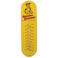 Petroliana thermometer, American Brakeblok porcelain self-framed w/embossed dog "Stopper" at top, VG