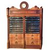 Image 1 : Spool cabinet, Belding's Silk w/clock top, walnut w/16 beveled glass drwrs & 6 wood, VG/Exc cond, 43