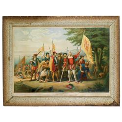Print, The Landing of Columbus, Four Hundred Years Ago 1492-1892, litho on paper in orig frame, Gay 