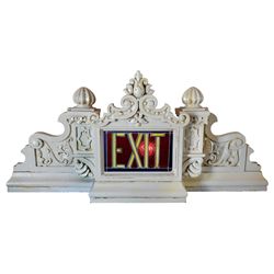 Theater "Exit" marquee, painted terra-cotta w/leaded glass light-up "Exit" sign, very unique, Exc co