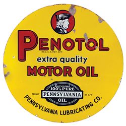 Petroliana, Penotol Motor Oil sign, 2-sided porcelain from Pennsylvania Lubricating Co., colorful w/
