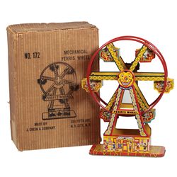 Toy, J. Chein No. 172 Mechanical Ferris Wheel & orig box, "Hercules" tin litho key-wind, box VG cond