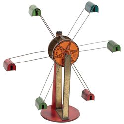 Toy, Buffalo Toys Hy-Lo tin Ferris Wheel, 6 baskets, wood spinner knob, Exc cond, 15.5"H x 13"W.