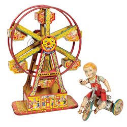 Toys (2), Kiddy Cyclist by Unique Art, winds up but doesn't move & Chein "Hercules" Ferris Wheel, br