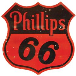 Petroliana, Phillips 66 2-sided porcelain sign, shield shape, c.1954, VG cond w/minor chips, 71"H x 