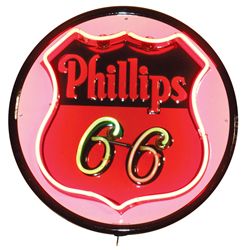 Petroliana, Phillips 66 replica neon sign, embossed metal face w/red & green neon, mfgd by AAA-Colts