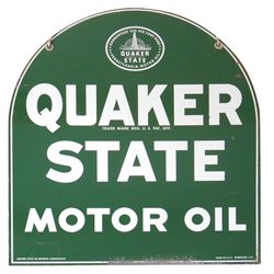 Petroliana, Quaker State 2-sided metal sign, marked Robertson 3-67, VG/Exc cond, 29"H x 27"W.