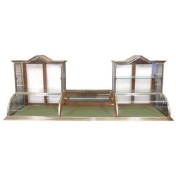 Showcase, Excelsior double tower w/fully curved front, German Silver & oak, towers marked "Claes & L