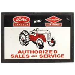 Farm equipment sign, Ford Tractor & Dearborn Farm Equipment dealer sign, embossed metal w/tractor gr