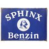 Image 1 : Advertising sign, Sphinx Benzin, 2-sided porcelain flange in VG cond w/edge wear, 19"H x 26"W.