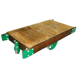 Freight cart, oak w/iron wheels & hardware, VG cond, 58"L x 30"W.