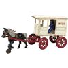 Image 1 : Toy, Kenton horse-drawn milk wagon w/driver, cast iron, missing reins, o/wise Exc cond w/orig paint,