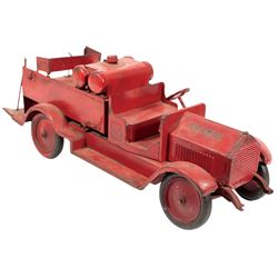 Toy fire truck, American LaFrance Fire Department pumper, pressed steel w/orig red paint & decals, m